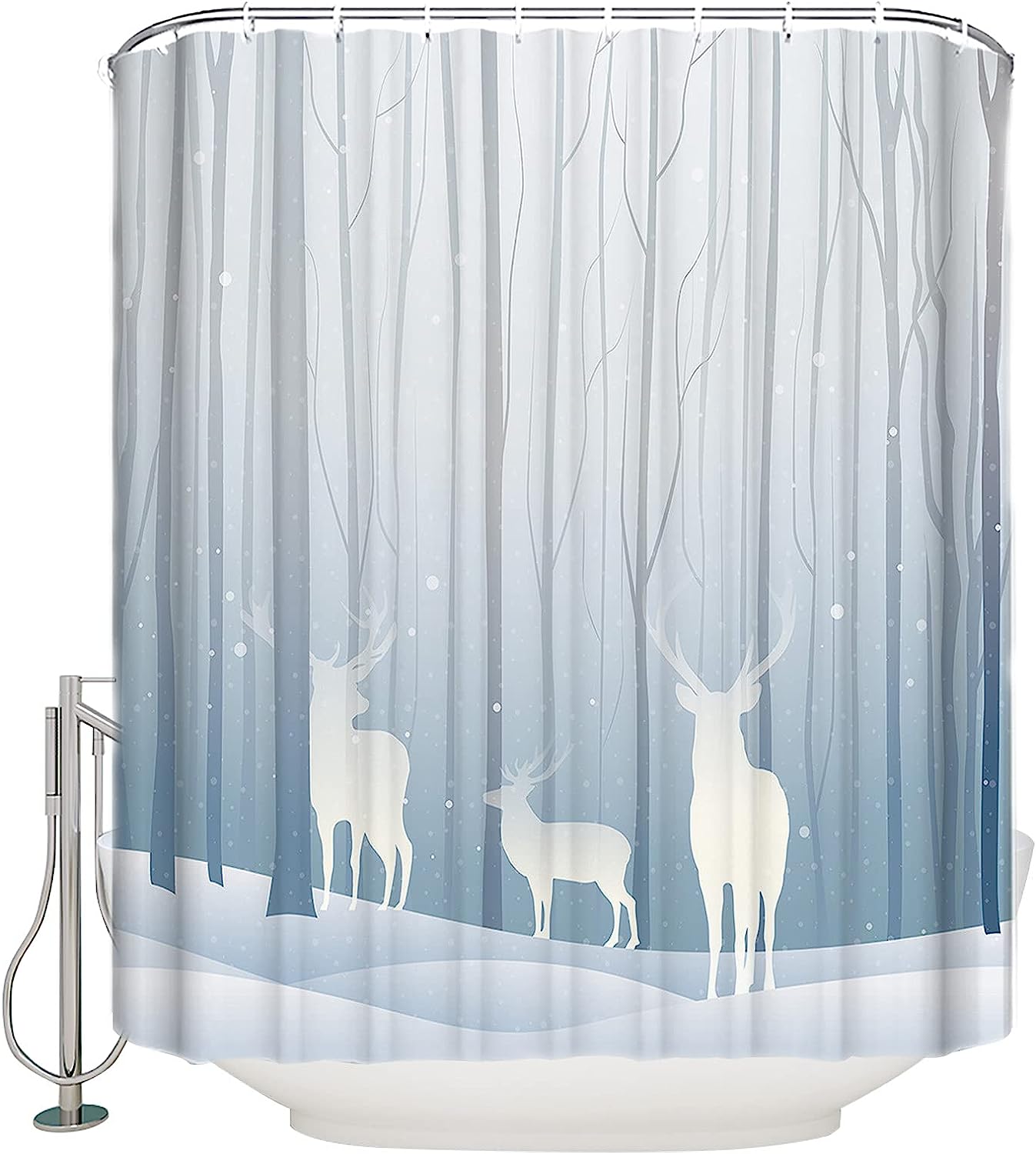 Winter Forest Woods Wild Animals White Deer Elk Trees Shower Curtain