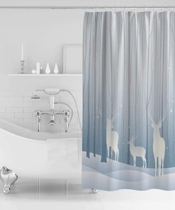 Winter Forest Woods Wild Animals White Deer Elk Trees Shower Curtain