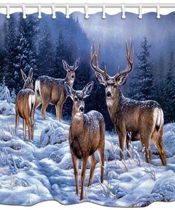 Winter Forests Shower Curtain With Snow, Deer, And Elk - A Stunning Addition To Your Bathroom Decor