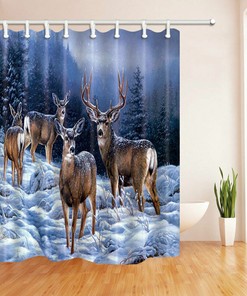 Winter Forests Shower Curtain With Snow, Deer, And Elk - A Stunning Addition To Your Bathroom Decor