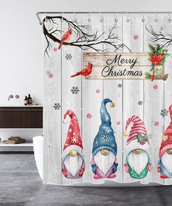 Winter Gnome Shower Curtain Rustic Board Snowflake Bathroom Decorations