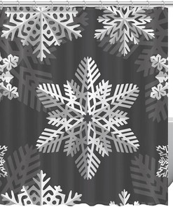 Winter Holidays and Christmas Snowflake Print Fabric Shower Curtain for Celebratory Bathroom