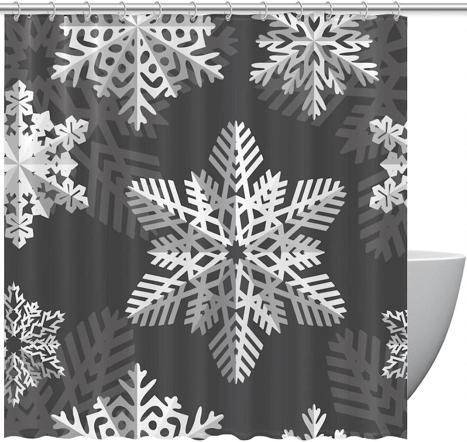 Winter Holidays and Christmas Snowflake Print Fabric Shower Curtain for Celebratory Bathroom