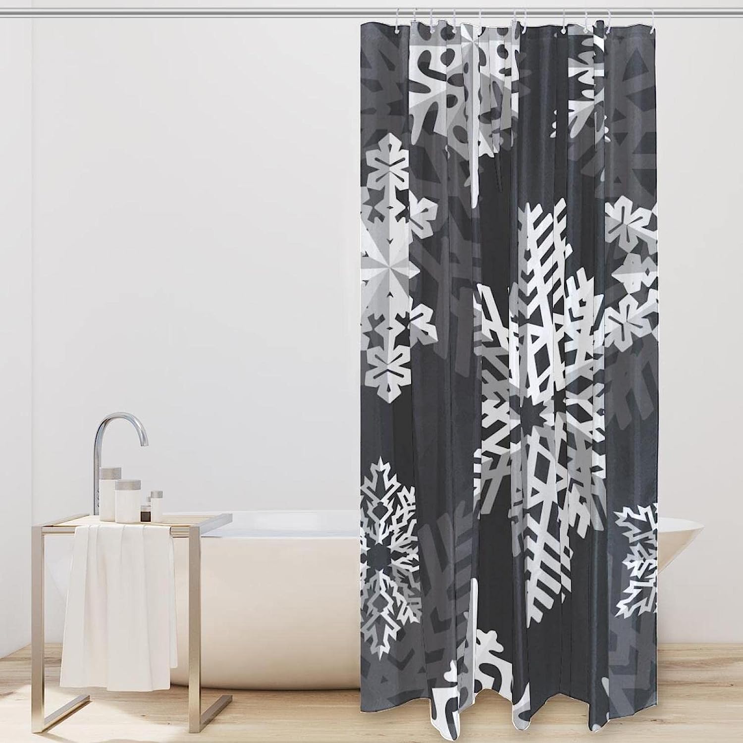 Winter Holidays and Christmas Snowflake Print Fabric Shower Curtain for Celebratory Bathroom