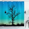 Winter Night Sky Owl Shower Curtain, Stars Grass Goodnight Art Print, Cloth Bathroom Decor