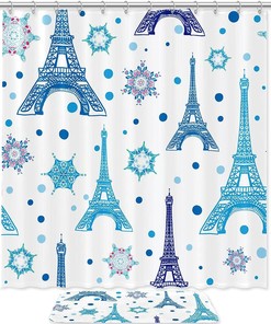 Winter Paris Eiffel Tower Shower Curtain for Bathroom Decor 