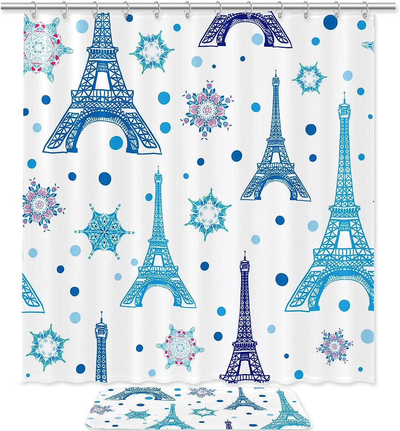 Winter Paris Eiffel Tower Shower Curtain for Bathroom Decor