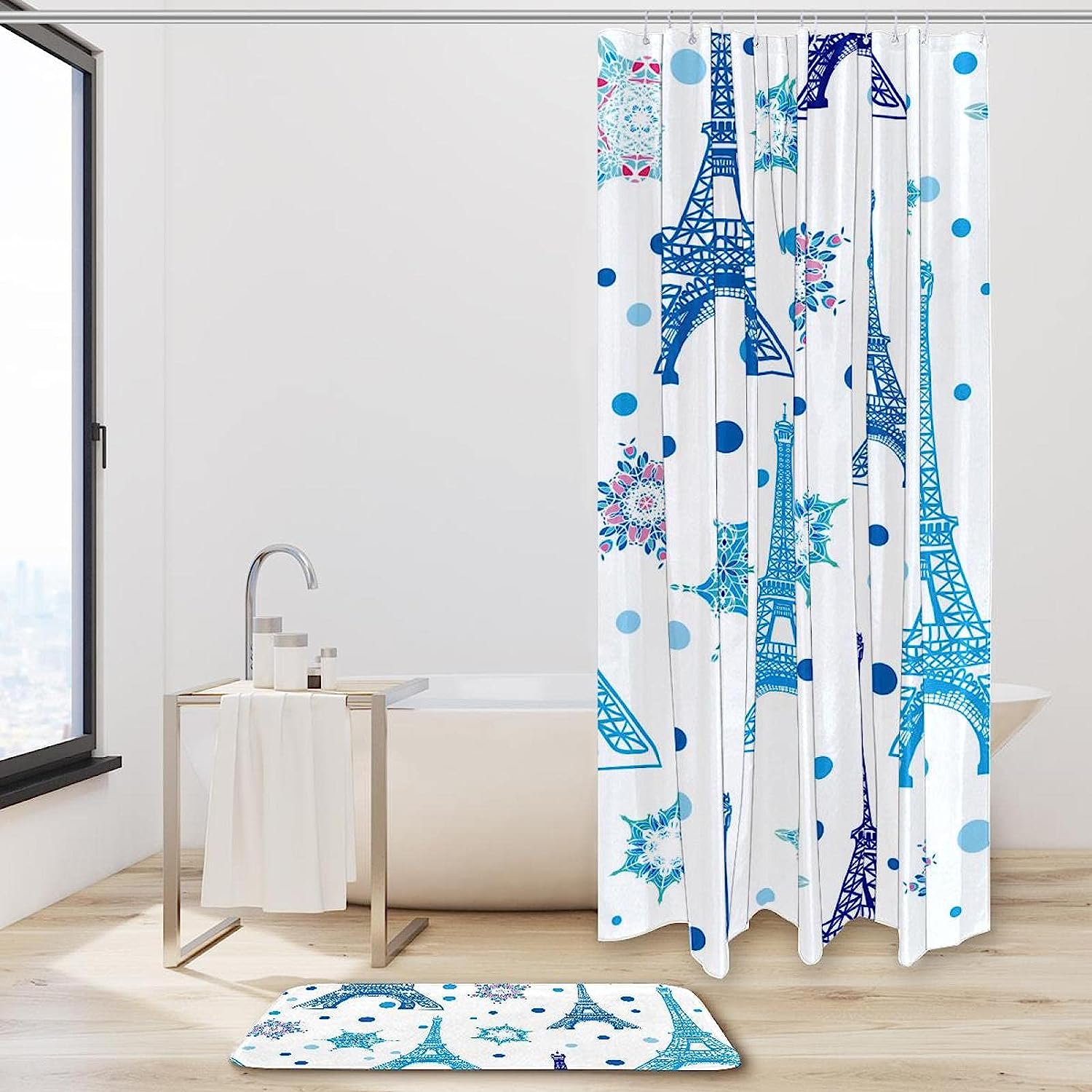 Winter Paris Eiffel Tower Shower Curtain for Bathroom Decor