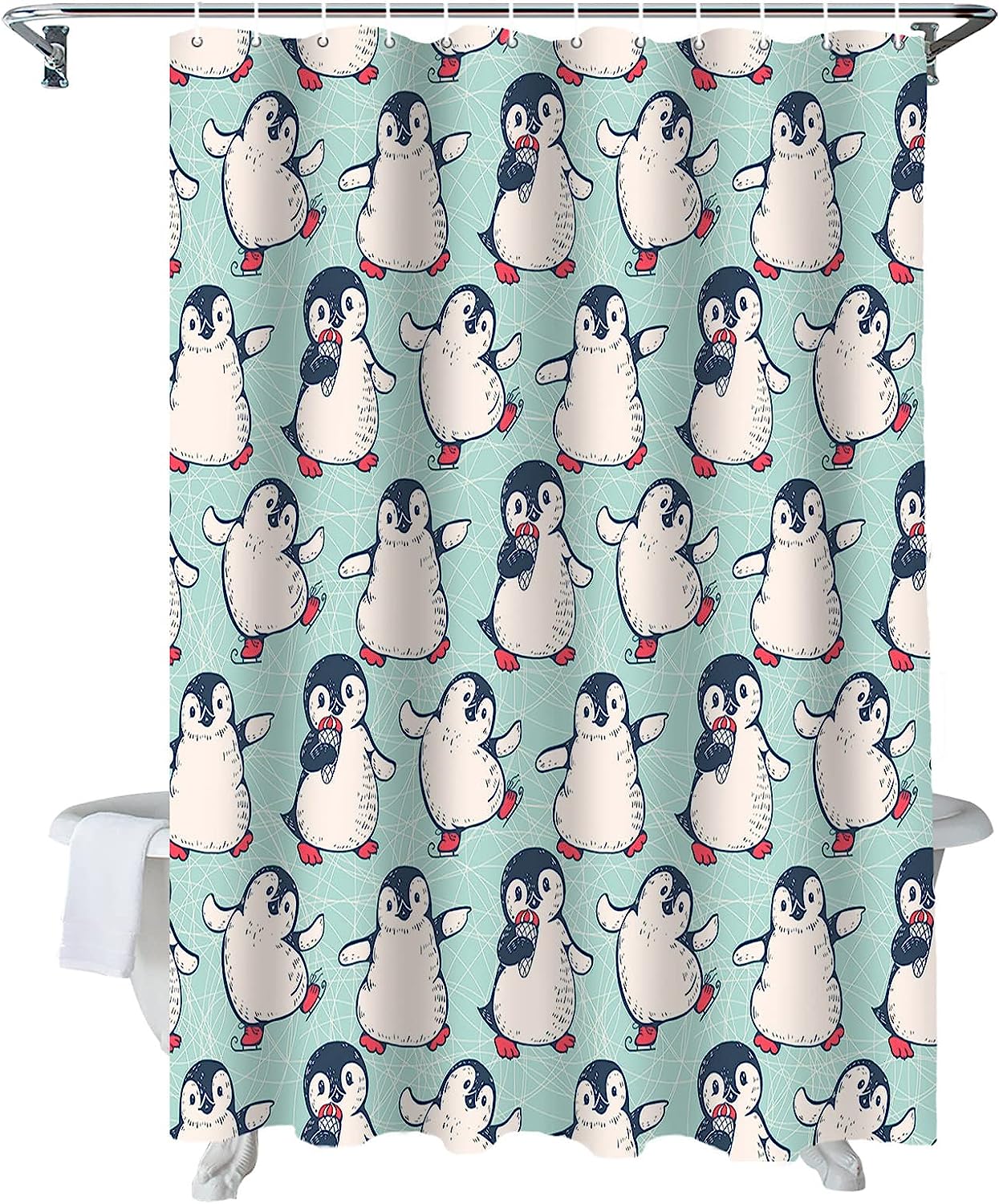 Winter Penguin Baby Dancing and Cute Penguin Print Shower Curtain for Bathroom Decor