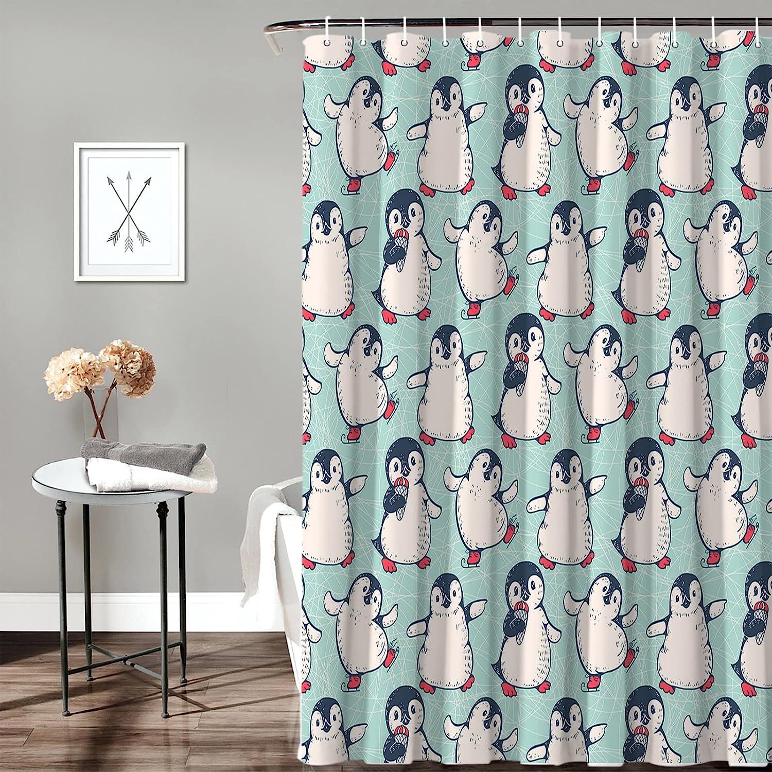 Winter Penguin Baby Dancing and Cute Penguin Print Shower Curtain for Bathroom Decor