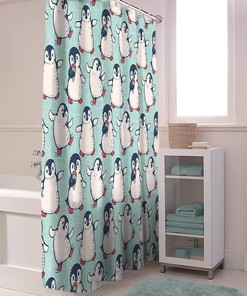 Winter Penguin Baby Dancing and Cute Penguin Print Shower Curtain for Bathroom Decor