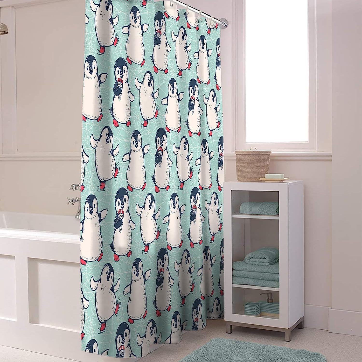 Winter Penguin Baby Dancing and Cute Penguin Print Shower Curtain for Bathroom Decor