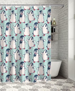 Winter Penguin Baby Dancing and Cute Penguin Print Shower Curtain for Bathroom Decor