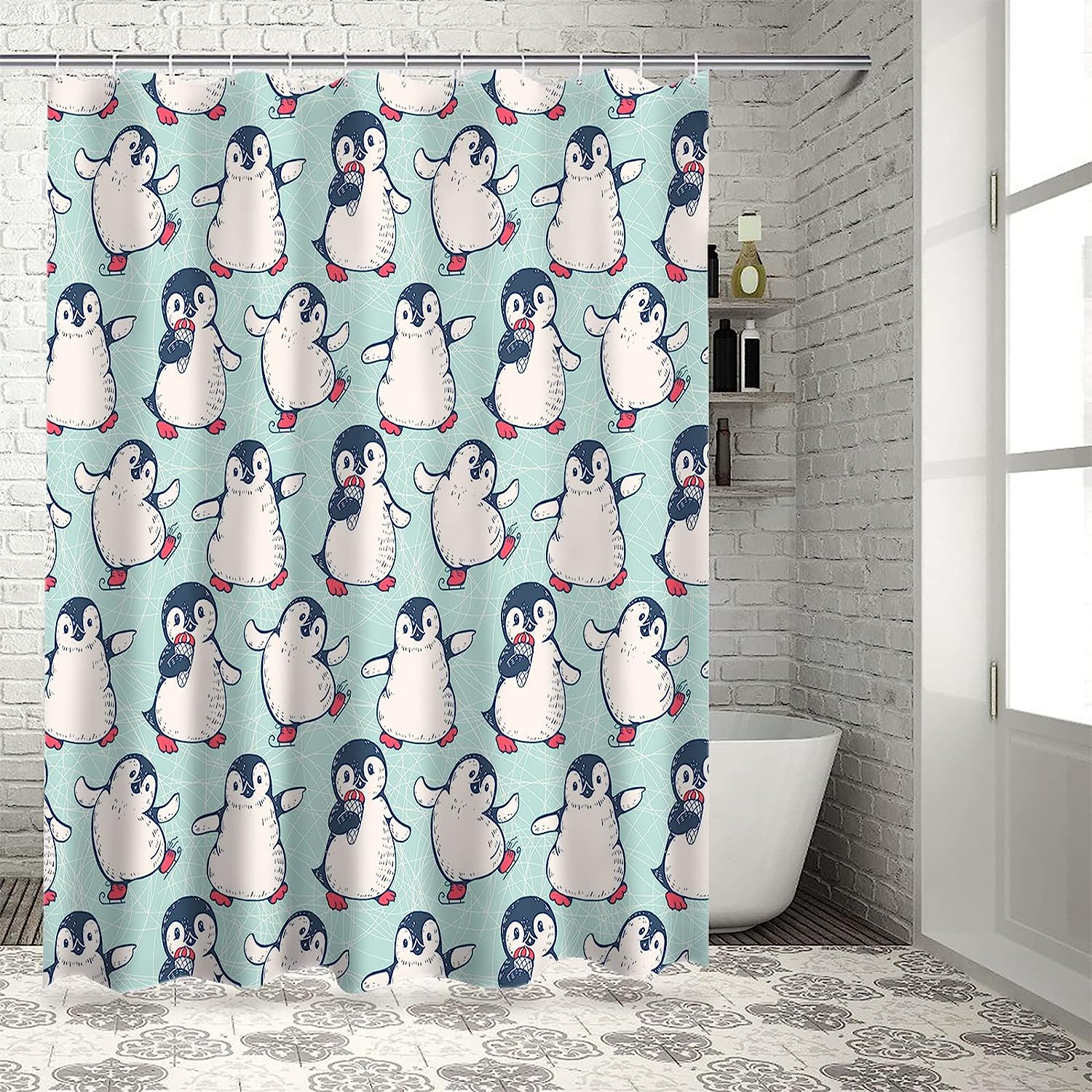 Winter Penguin Baby Dancing and Cute Penguin Print Shower Curtain for Bathroom Decor
