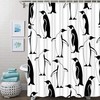 Winter Penguin Christmas Animal Art Bird Shower Curtain, Waterproof Fabric For Festive Bathroom Decor 
