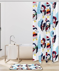 Winter Penguin Pattern Shower Curtain for Bathroom Decor