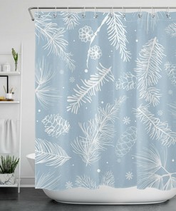 Winter Pine Branches with Blue Snowflakes Shower Curtain, Bring Nature to Your Bathroom Decor