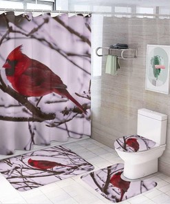 Winter Red Bird Branches Shower Curtain, Waterproof Bathroom Decor by Vantaso