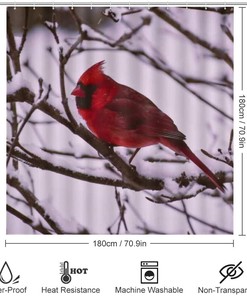 Winter Red Bird Branches Shower Curtain, Waterproof Bathroom Decor by Vantaso
