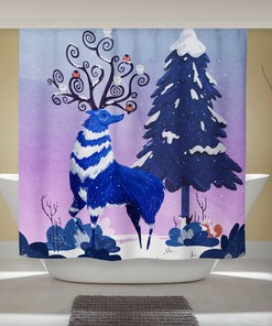 Winter Reindeer Print Shower CurtainNordic Art Nature Bathroom Decor for Women & Kids