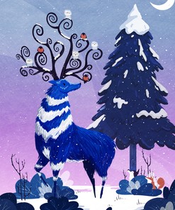 Winter Reindeer Print Shower CurtainNordic Art Nature Bathroom Decor for Women & Kids