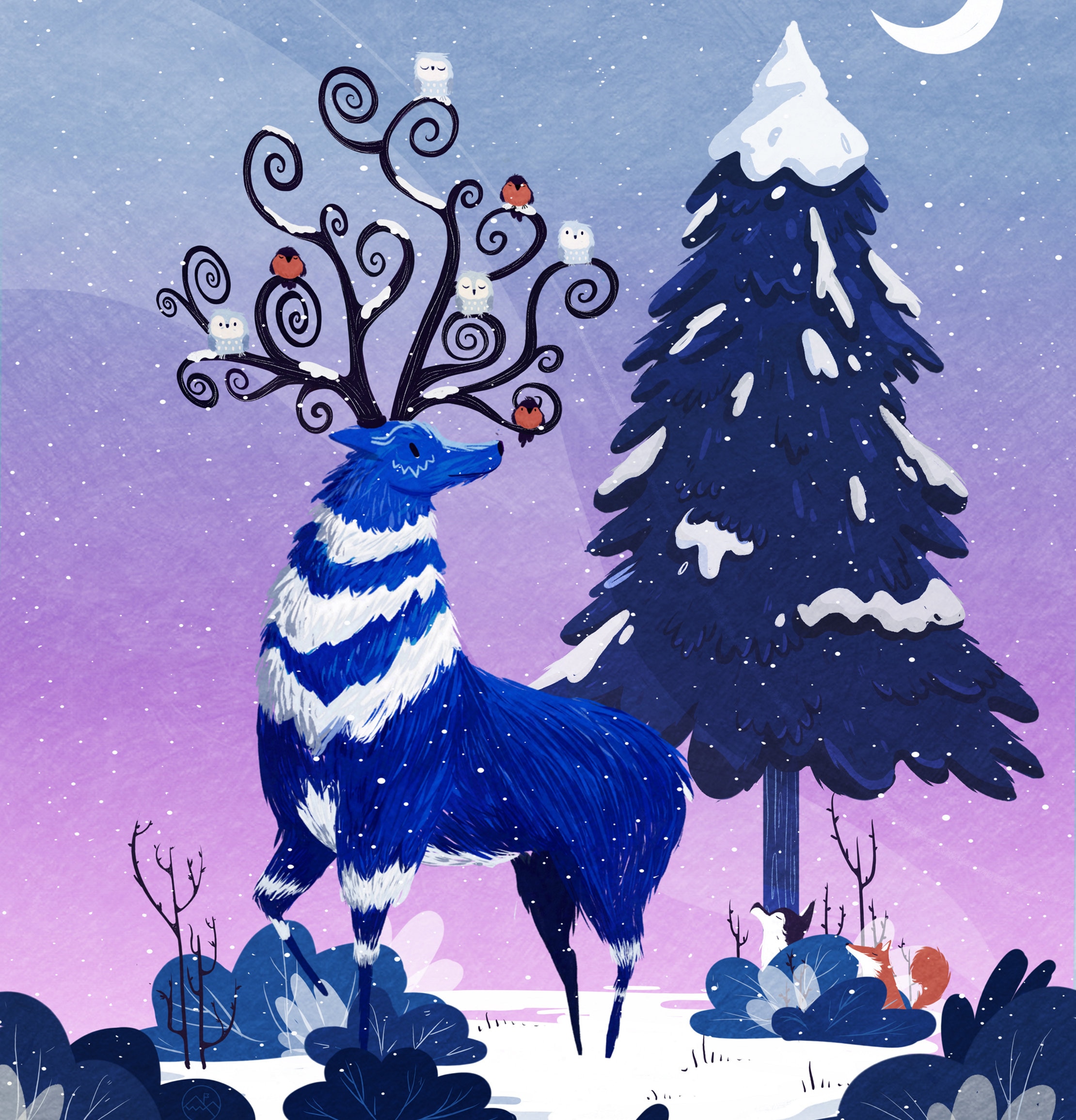 Winter Reindeer Print Shower CurtainNordic Art Nature Bathroom Decor for Women & Kids