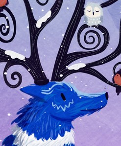 Winter Reindeer Print Shower CurtainNordic Art Nature Bathroom Decor for Women & Kids