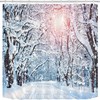 Winter Scenic Shower Curtain for Christmas - LB Snow Covered Trees Pathway in Sunshine Snowflakes Bathroom Decor