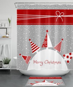 Winter Shower Curtain With Abstract Snowflake Christmas Tree Design For Festive Bathroom Decor