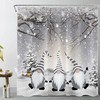 Winter Shower Curtain with Funny Grey Gnome and Snowy Pine Trees for Christmas