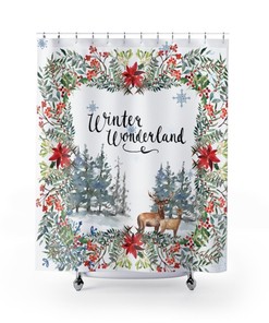 Winter Sky Moon Star Print Waterproof Fabric Shower Curtain For Holiday-Themed Bathroom Decor