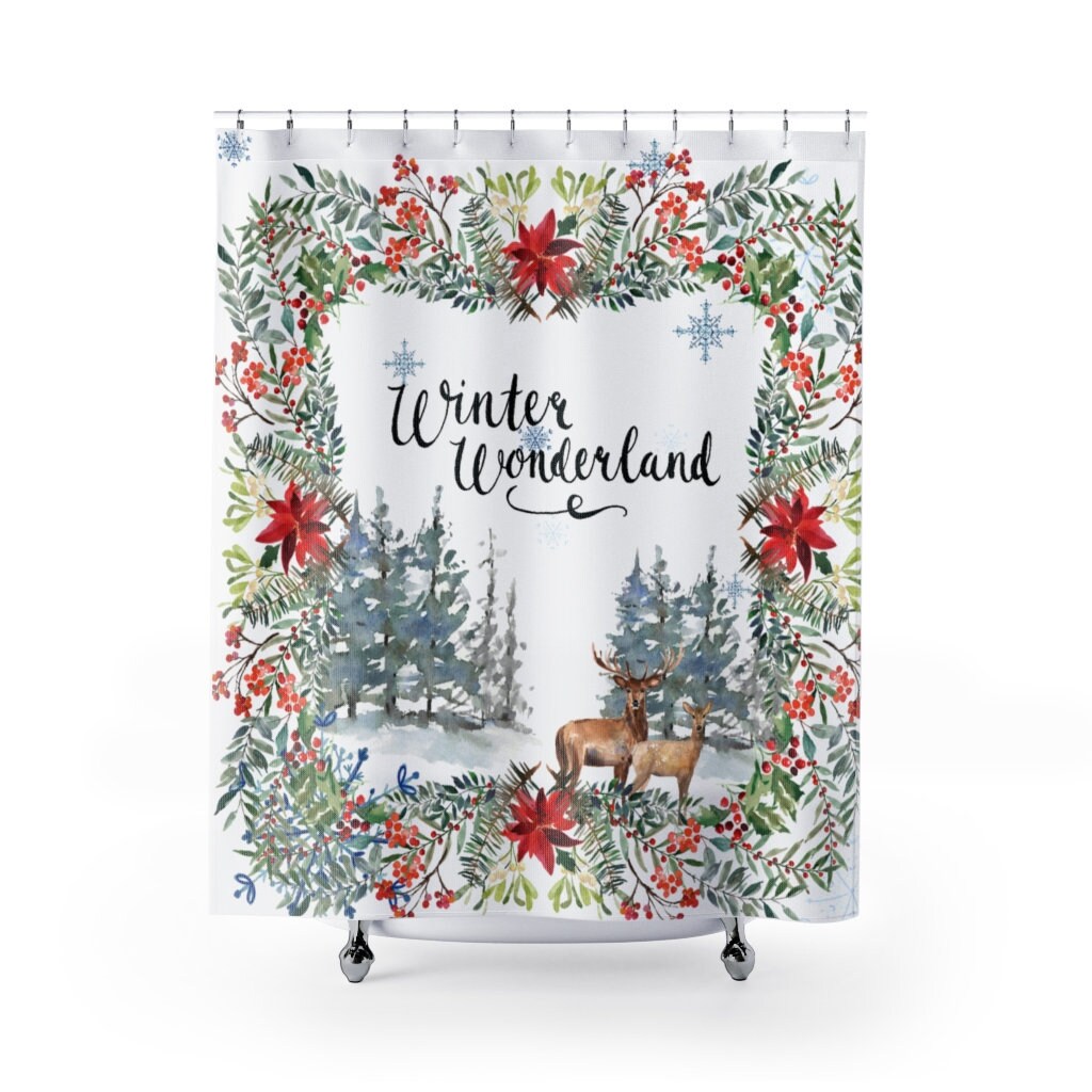 Winter Sky Moon Star Print Waterproof Fabric Shower Curtain For Holiday-Themed Bathroom Decor