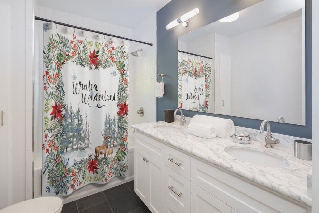 Winter Sky Moon Star Print Waterproof Fabric Shower Curtain For Holiday-Themed Bathroom Decor - Image 2