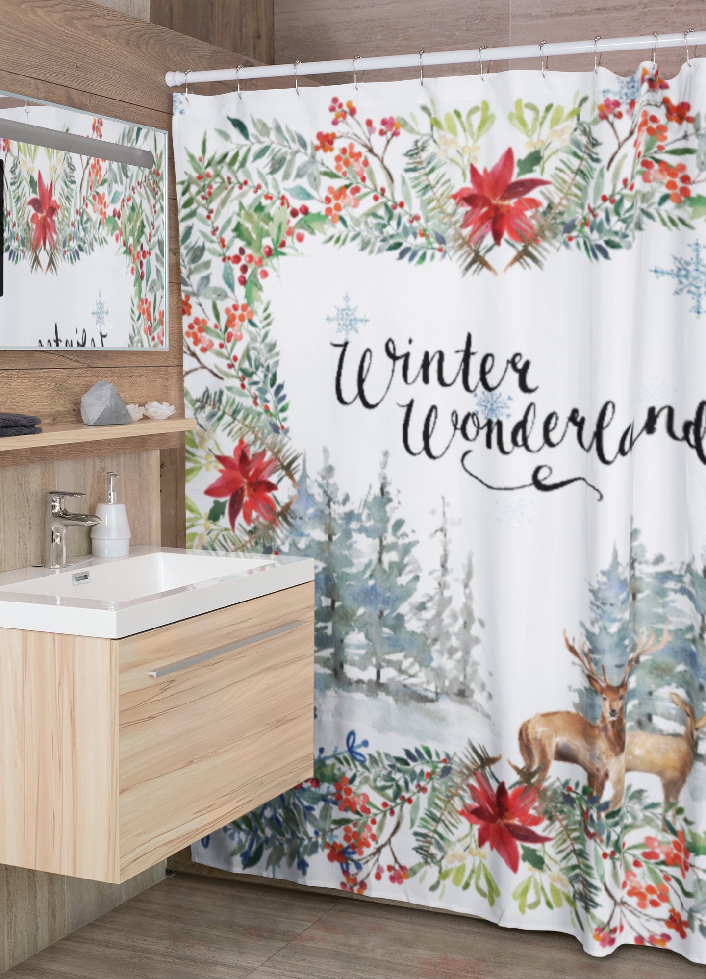Winter Sky Moon Star Print Waterproof Fabric Shower Curtain For Holiday-Themed Bathroom Decor - Image 3