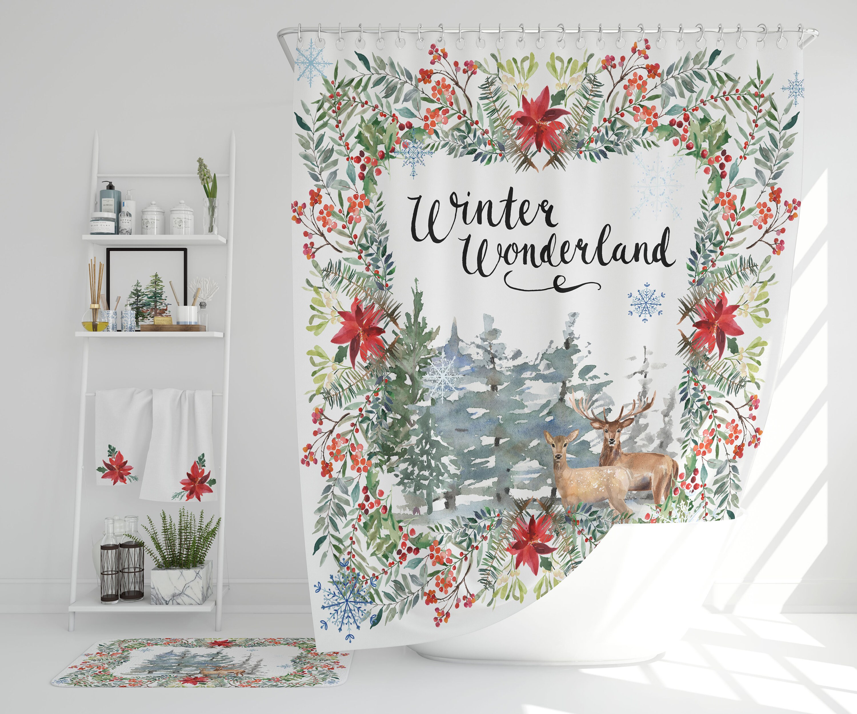 Winter Sky Moon Star Print Waterproof Fabric Shower Curtain For Holiday-Themed Bathroom Decor - Image 4