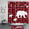 Winter Snow Bear and Red Buffalo Plaid Print Shower Curtain