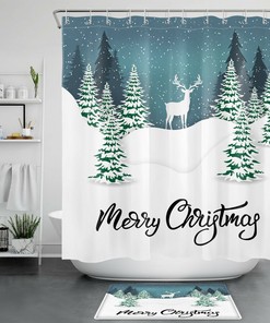 Winter Snow Forest Deer Christmas Shower Curtain - Rustic Woodland Bathroom Decor