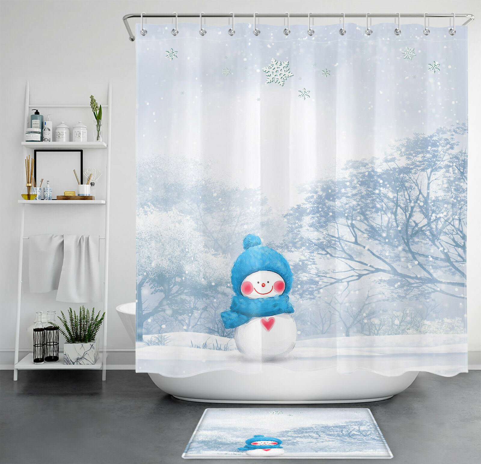 Winter Snow Forest Snowflake Print Shower Curtain for Your Bathroom