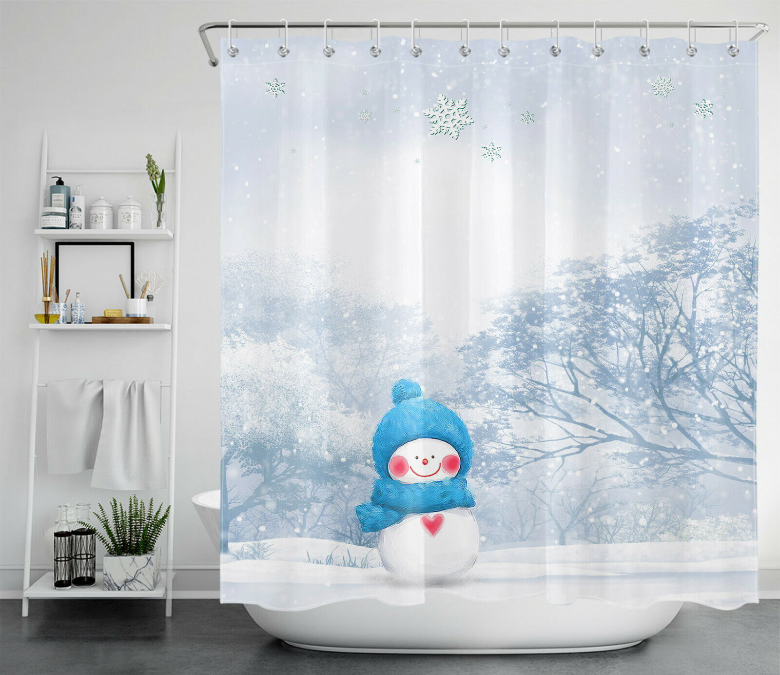 Winter Snow Forest Snowflake Print Shower Curtain for Your Bathroom