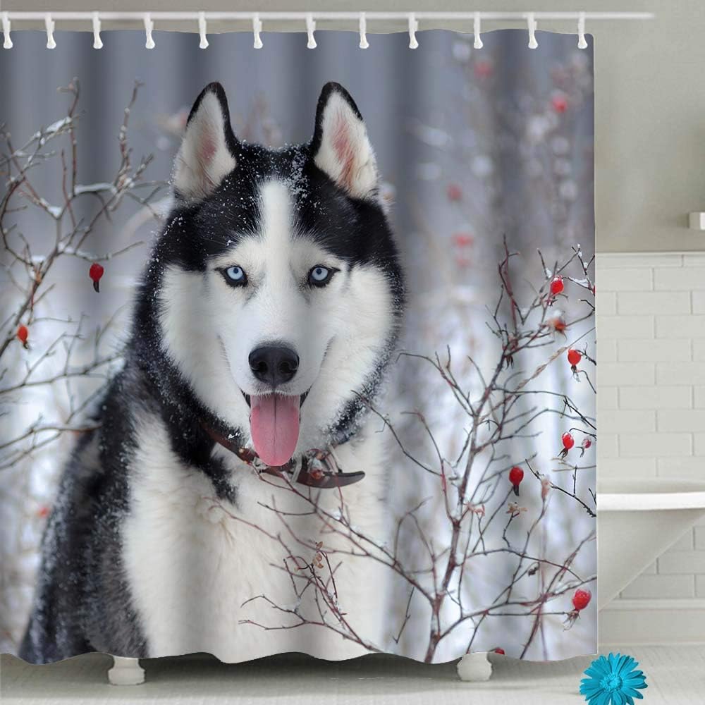 Winter Snow Siberian Husky Dog Shower Curtain Cute Animal Puppy Pets Bath Curtains - A Cute Addition To Your Bathroom
