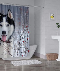 Winter Snow Siberian Husky Dog Shower Curtain Cute Animal Puppy Pets Bath Curtains - A Cute Addition To Your Bathroom