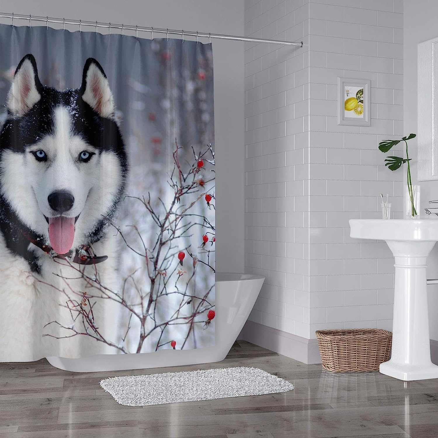 Winter Snow Siberian Husky Dog Shower Curtain Cute Animal Puppy Pets Bath Curtains - A Cute Addition To Your Bathroom