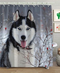 Winter Snow Siberian Husky Dog Shower Curtain Cute Animal Puppy Pets Bath Curtains - A Cute Addition To Your Bathroom