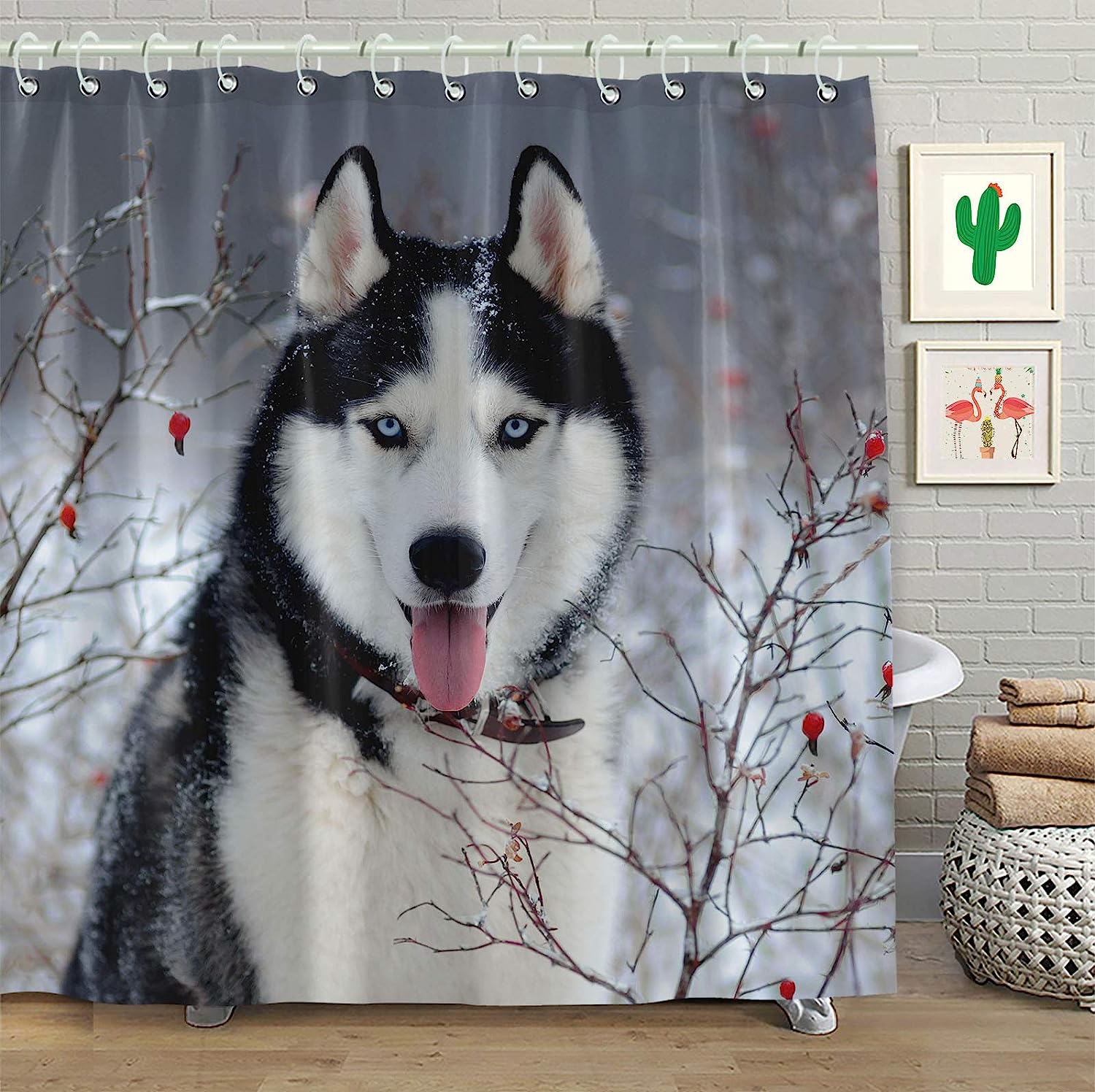 Winter Snow Siberian Husky Dog Shower Curtain Cute Animal Puppy Pets Bath Curtains - A Cute Addition To Your Bathroom