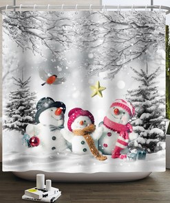Winter Snow Tree Glitter Shower Curtain for Christmas Decor, Gift for Family
