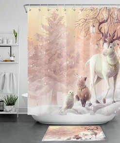 Winter Snowflake Animals Featuring Reindeer Print Shower Curtain For Festive Bathroom Decor
