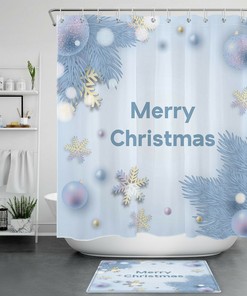 Winter Snowflake Ball Fir Branches Christmas Shower Curtain - Rustic Bathroom Decor