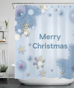 Winter Snowflake Ball Fir Branches Christmas Shower Curtain - Rustic Bathroom Decor