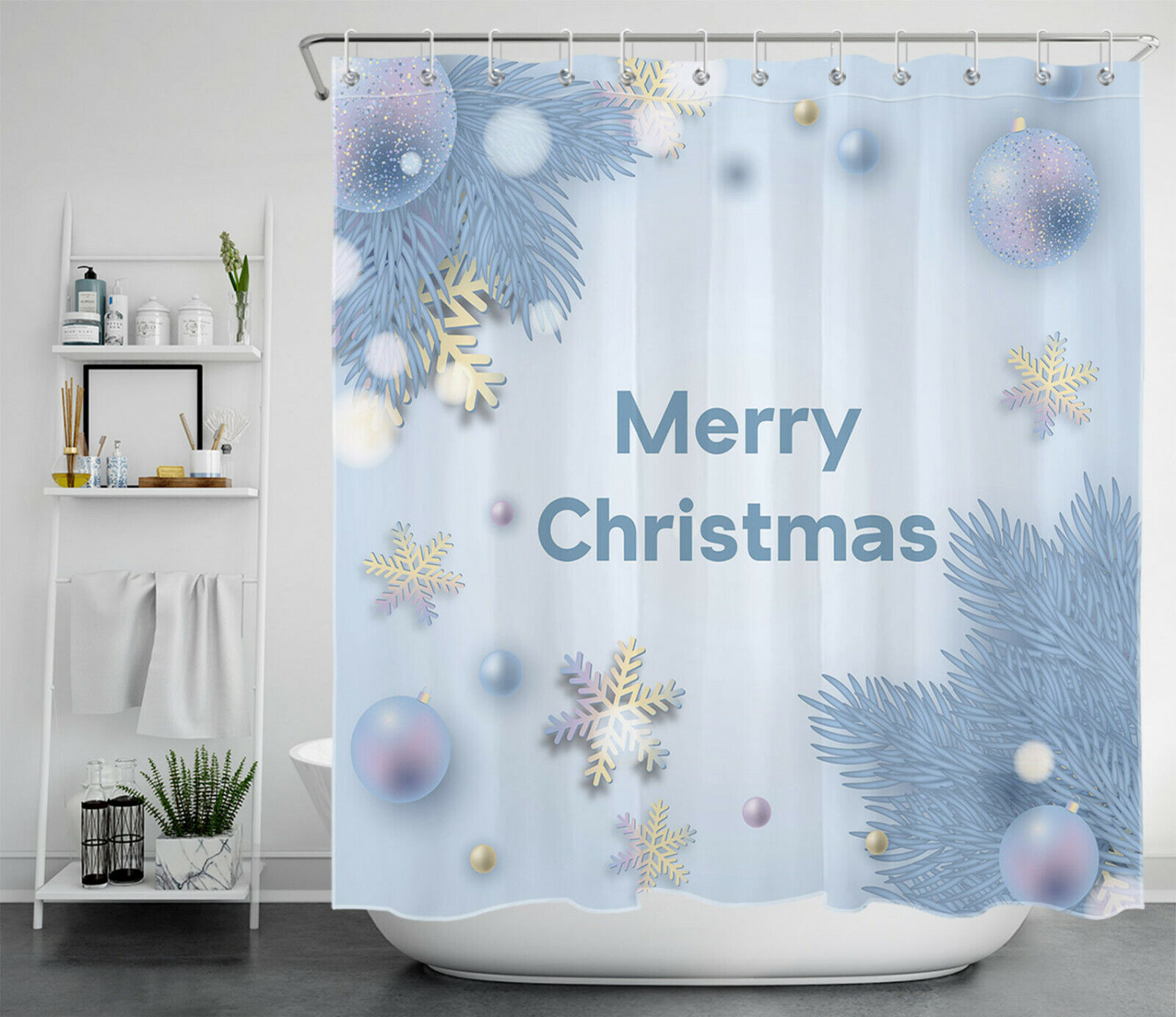 Winter Snowflake Ball Fir Branches Christmas Shower Curtain - Rustic Bathroom Decor