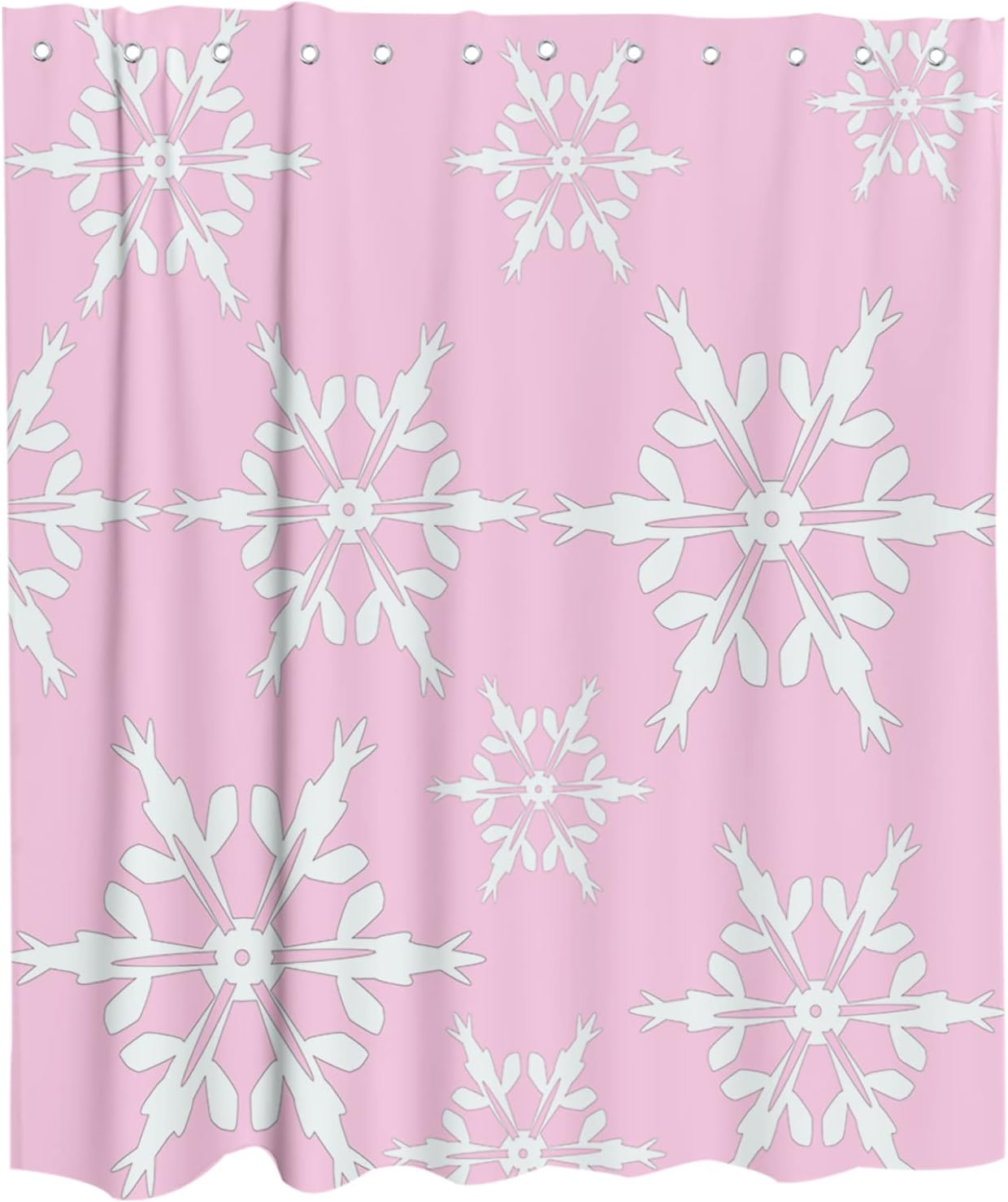 Winter Snowflake Christmas Pattern Fabric Shower Curtain in Pink